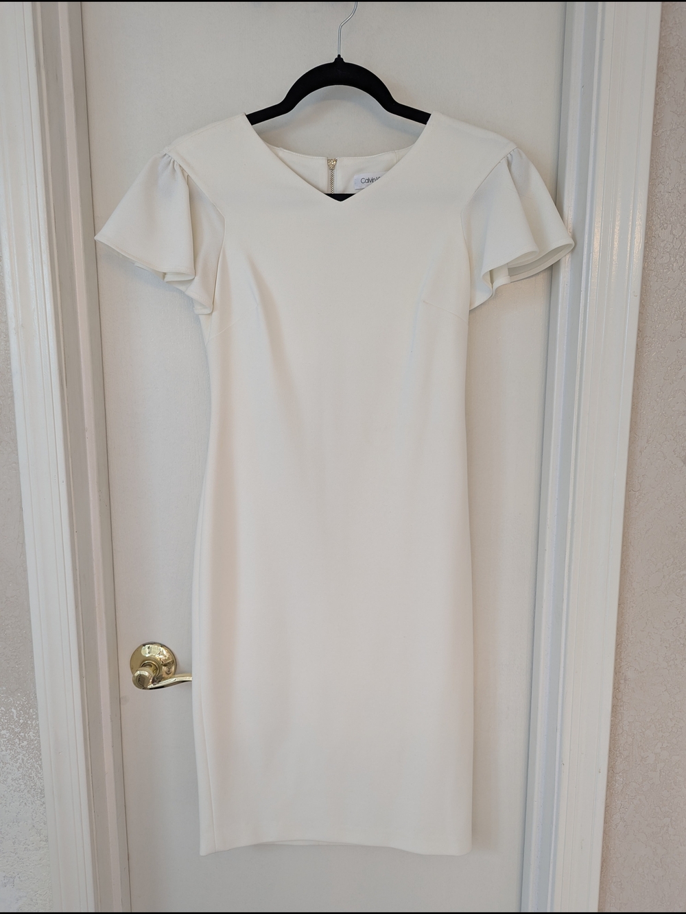 Calvin Klein Cream Midi Dress with Flutter Sleeves